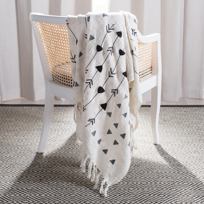 Countryside Cottage Grey and White Cotton Knitted Throw, 50" x 60"
