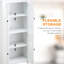 Armoire de rangement autoportante blanche de 72 po avec 4 portes et 4 tablettes réglables pour les livres de cuisine, les contenants et les fournitures de garde-manger, gestion, organisation et utilisation