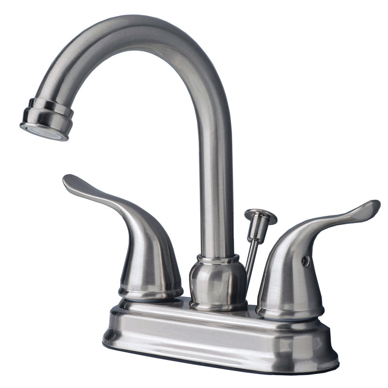 Two Handle Centerset Lavatory Faucet with Drain Assembly, Brushed nickel