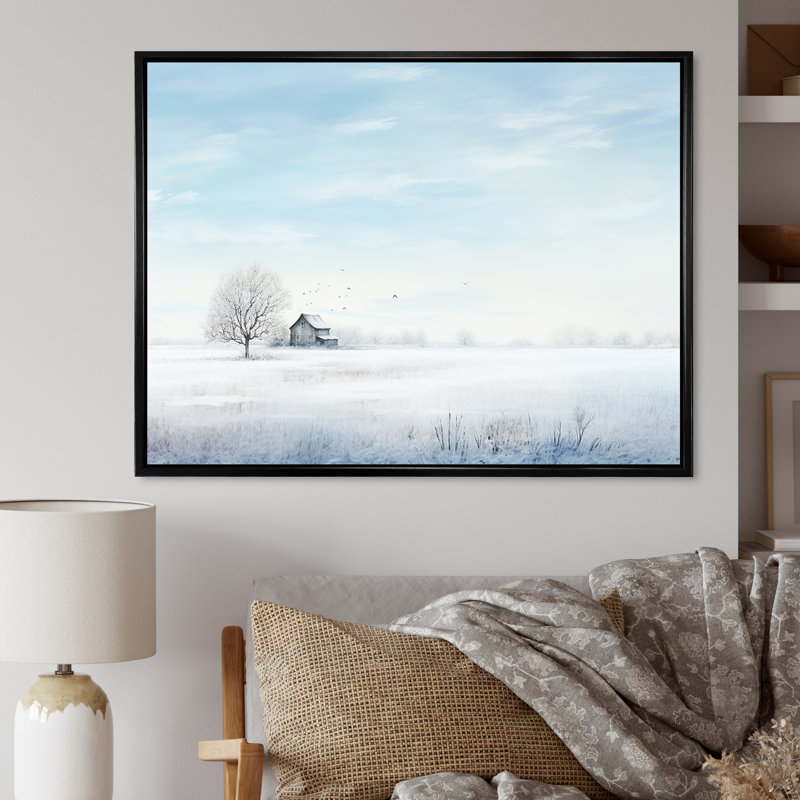 Paysage d'hiver, minimalisme sur toile, H 30 po x l 40 po x P 1,5 po, Cadre flottant noir