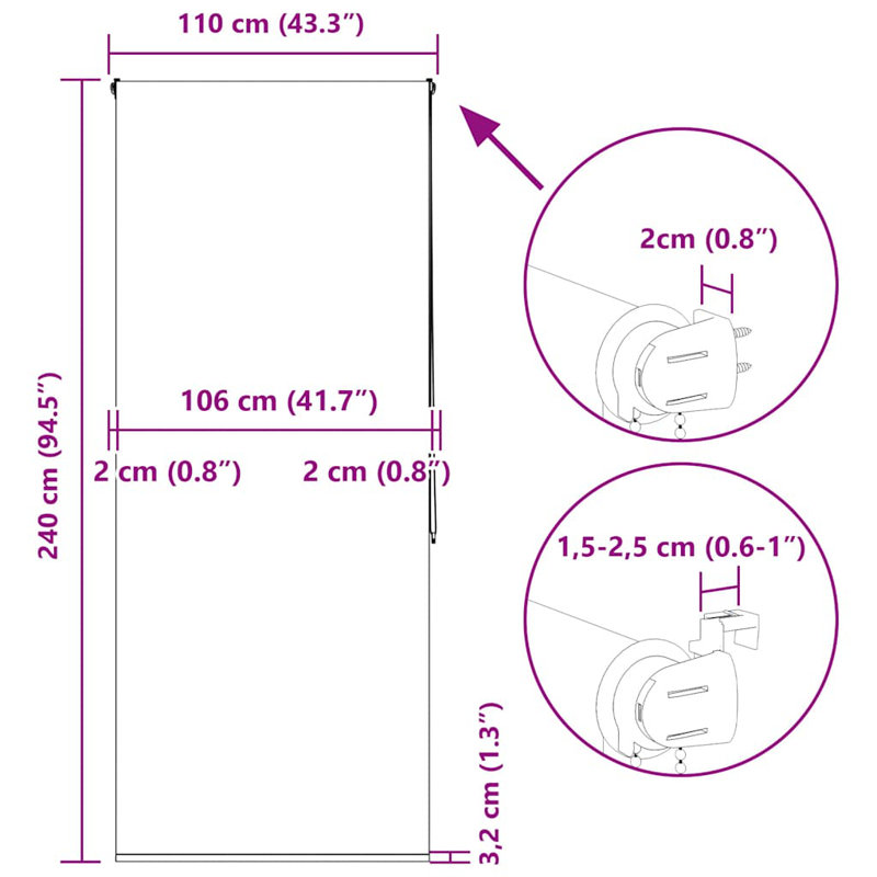 Room Darkening Roller Shade, 110cmW x 240cmL