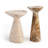 Modern Faux Stone Side Table Travertine and Onyx Finish Set of 2 for Indoor and Outdoor Use