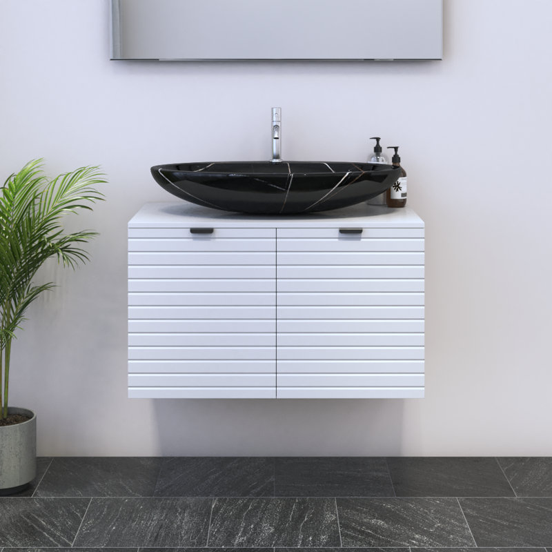 Ensemble de meuble-lavabo simple 31,5 po avec plateau Karaya, Noir, Blanc