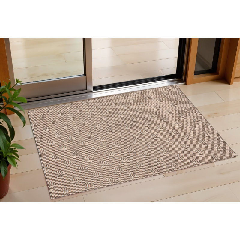 3' X 5' Brown And Beige Geometric Washable Indoor Outdoor Area Rug