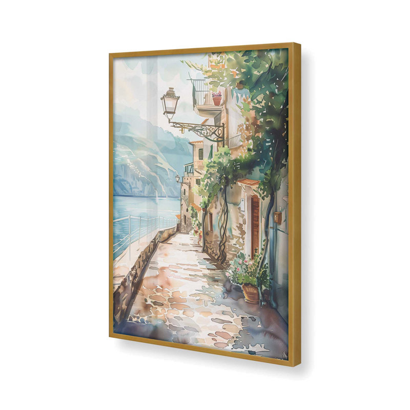 «Coastal Greeting V2», impression encadrée sur papier par Azure Artisanal Studio, Or poli
