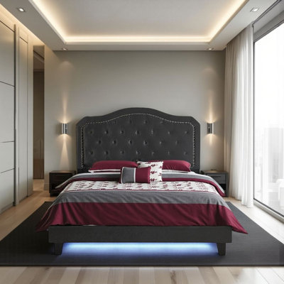Luxury Queen Diamond Tufted Bed?? ??Built-In LED?? ??Soft Velvet Upholstery?