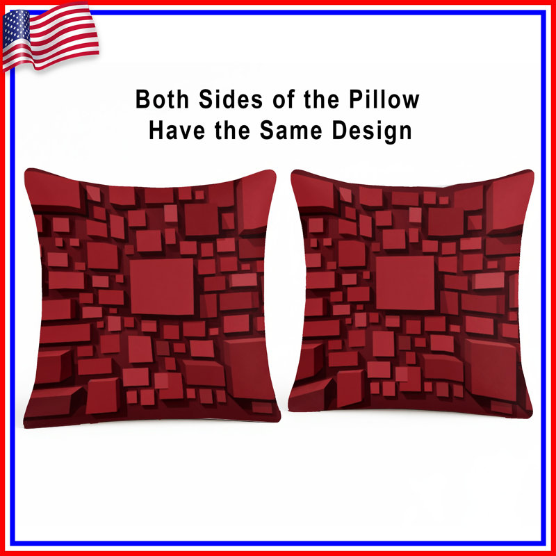 Coussins décoratifs Red Geometric Squares, 14 x 14 inches