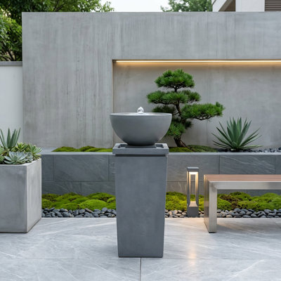 Fontaine zen en polyrésine Lifesky: fontaine extérieure grise de 44,5 po - caractéristique de bain et de jardin d'oiseaux à l'année pour le porche de la cour arrière - son de l'eau relaxante pour les propriétaires