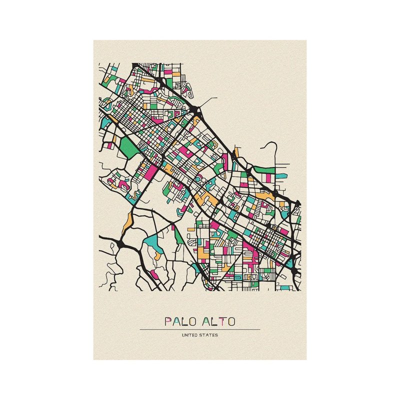 Palo Alto, California Map by Ayse Deniz Akerman - Wrapped Canvas Painting, 20.32 cm H x 30.48 cm W