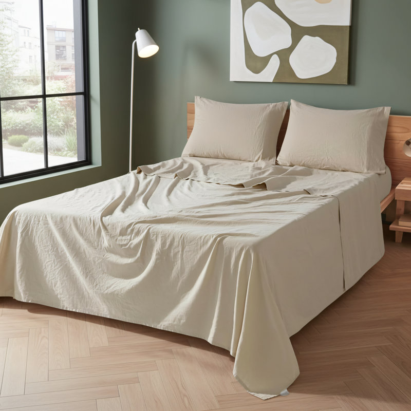 100% Natural Linen Queen Size Sheet Set (4 Pieces), 16-Inch Deep Pockets, Breathable, Durable, Tear-Resistant, Machine Washable, Apricot