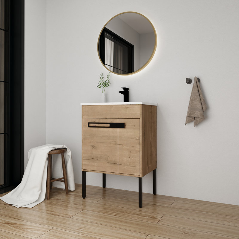 Arnoltice 24.06 " W Freestanding Standard Free Standing 1 Single Vanity Bathroom Vanity With Ceramic Top, Light Brown
