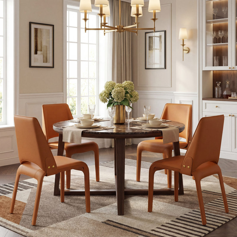 Vannes Vegan Leather Dining Chair, Orange, 4, No Assembly Needed