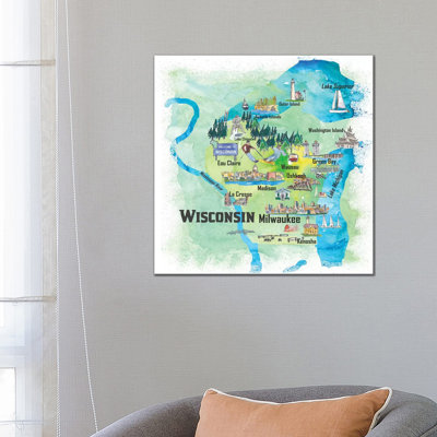 USA, Wisconsin Illustrated Travel Poster by Markus & Martina Bleichner - Wrapped Canvas Gallery-Wrapped Canvas Giclée