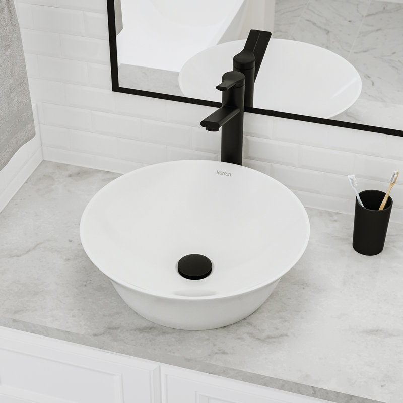 17 po Karran Valera Lavabo de salle de bain vasque rond en porcelaine vitreuse