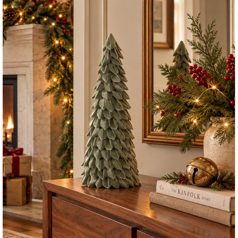 26" Green Fabric Trees Tabletop Sculpture