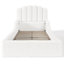 Lit de sol double Teddy, recouvert de tissu, cadre de lit pour enfant bas avec tête de lit festonnée. Blanc-1619029238