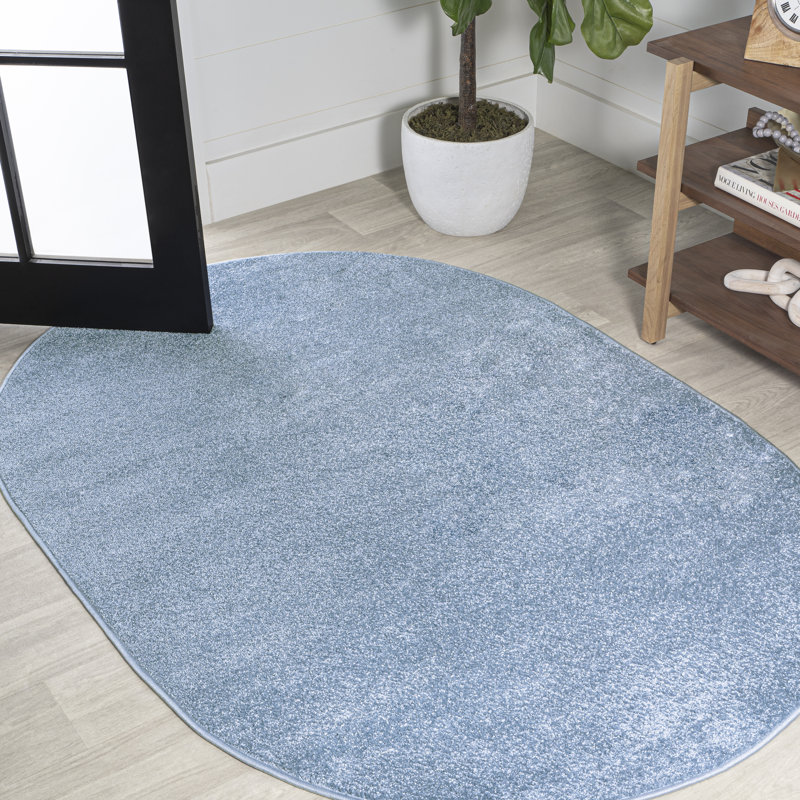 Asam Solid Low-Pile Classic Blue Rug, Rectangle 7'9" x 10'