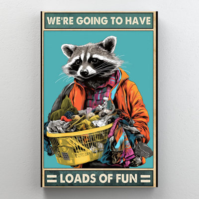 «Raccoon Laundry charge of fun», reproduction d'art graphique sur toile tendue 1 pièce