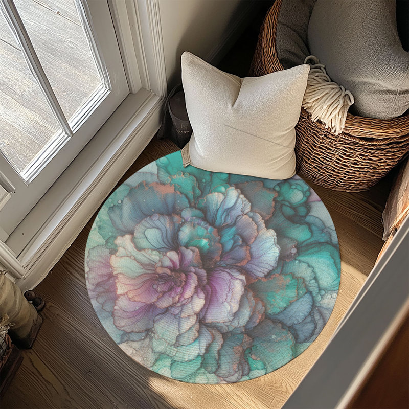 Tapis tressé Mystic Ink Swirls, Rond 5 pi