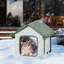 Elevated Heated Cat House Outdoor Kitty Shelter with Heated Pad Green (S)