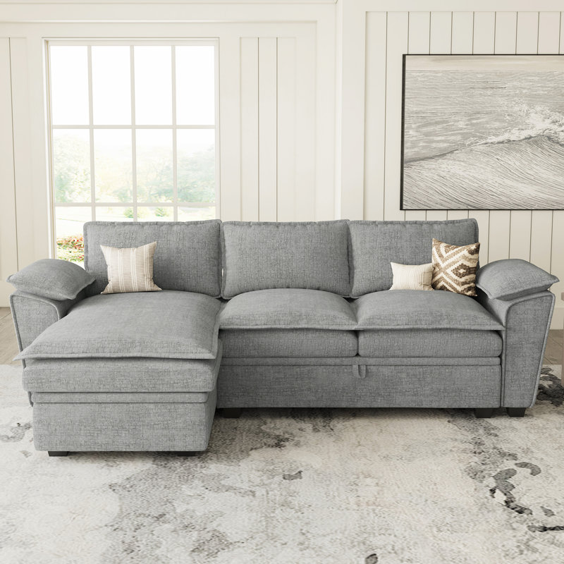 Canapé modulaire rembourré en L avec méridienne, Gris chenille