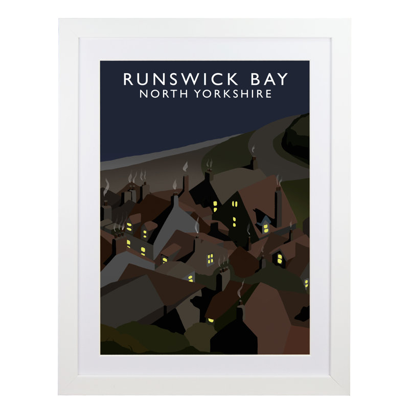 Runswick Bay 5 Night by Richard O'Neil - Print, White Wood Frame, 43.5 cm H x 33.5 cm W x 2.2 cm D