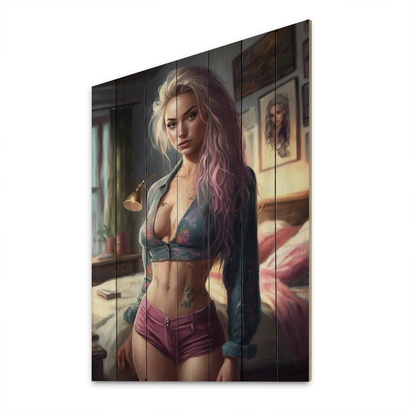 «Gorgeous Morning Glory» - Reproduction sensuelle de femme sur bois de pin naturel, H 20 po x l 10 po x P 0,78 po