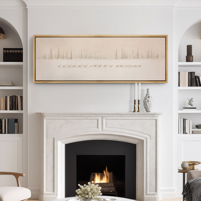 Grande impression sur toile encadrée - Paysage de neige avec impression de forêt lointaine pour décor de Noël minimaliste