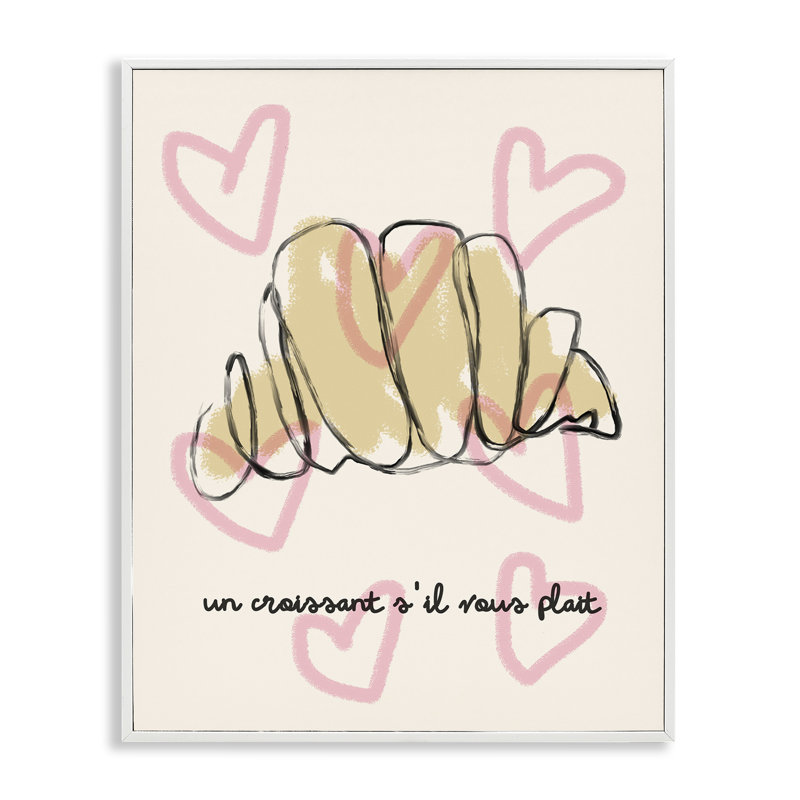 Chic Croissant avec cœurs, estampe numérique, design par Lil 'Rue, Estampe numérique encadrée blanc bord de mer
