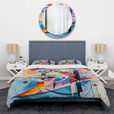 Ensemble de housse de couette à motif géométrique abstrait bleu et rose Vision 4
