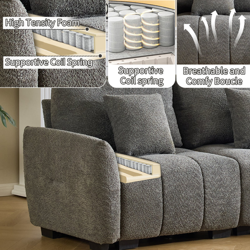 74.2 Gray Boucle American Tufed Club Loveseat, Gris