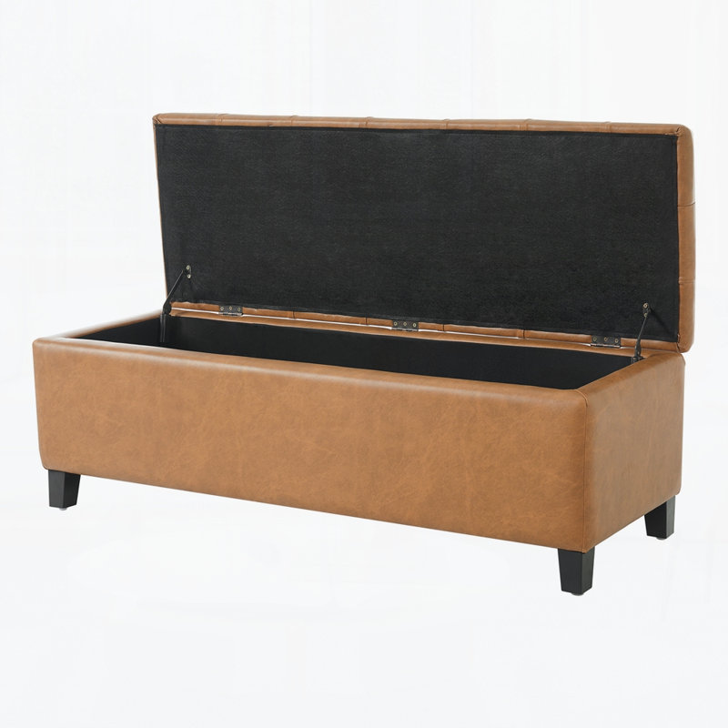 Ottoman Bench With Storage,Rubber Wood Legs, Brown