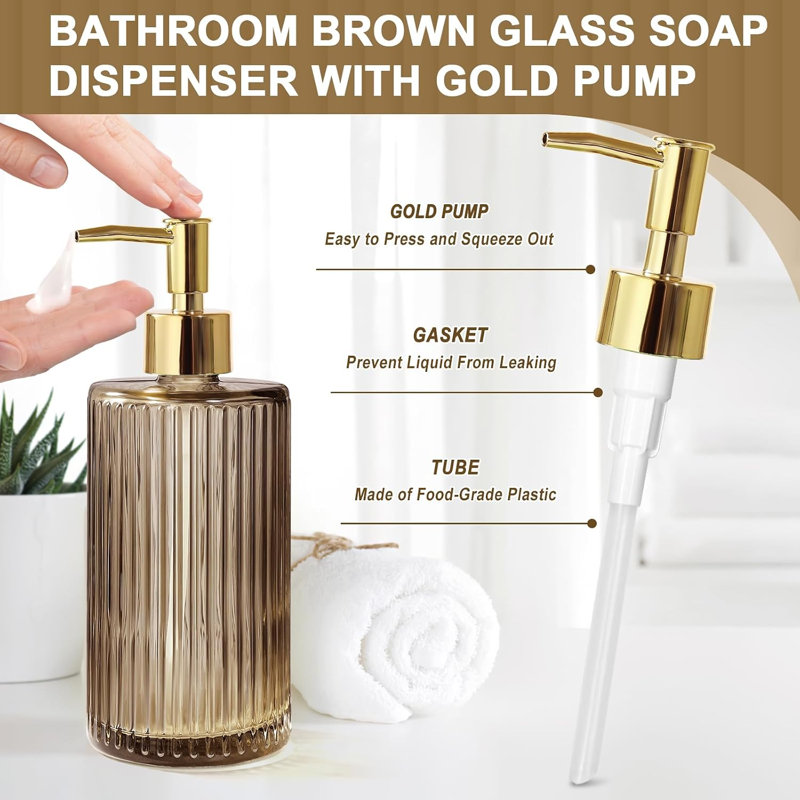 Accessoires de salle de bain en verre (4 pièces), ensemble de salle de bain comprenant un distributeur de savon, un porte-brosse à dents et un porte-cotons-tiges. Style rétro, idéal pour la décoration de votre lavabo.