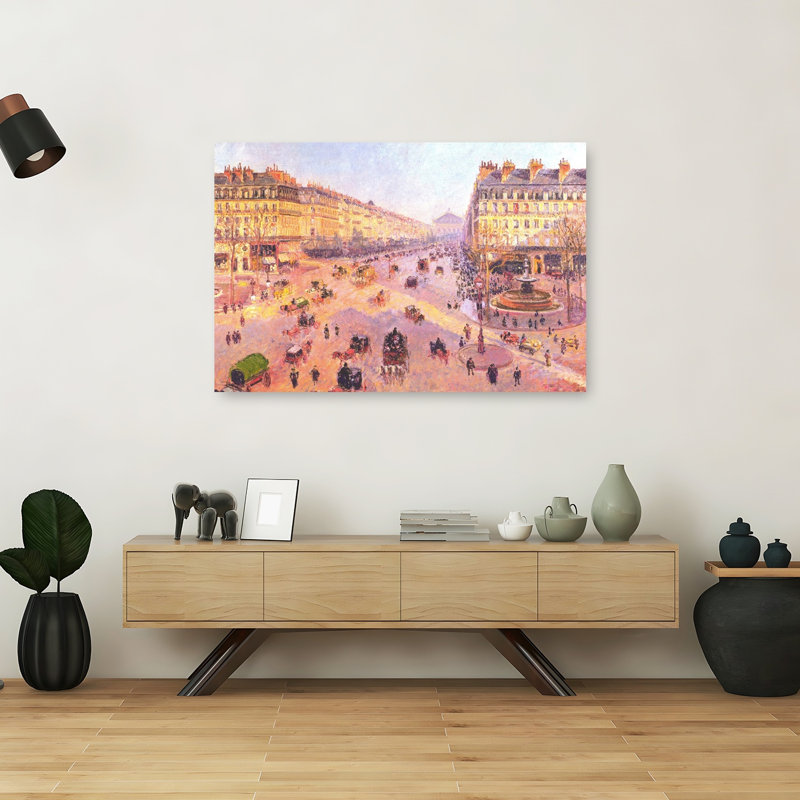 Avenue De L'Opera Classic Contemporary Orchid Architecture City Wall Art Print by Camille Pissarro - Wrapped Canvas Print