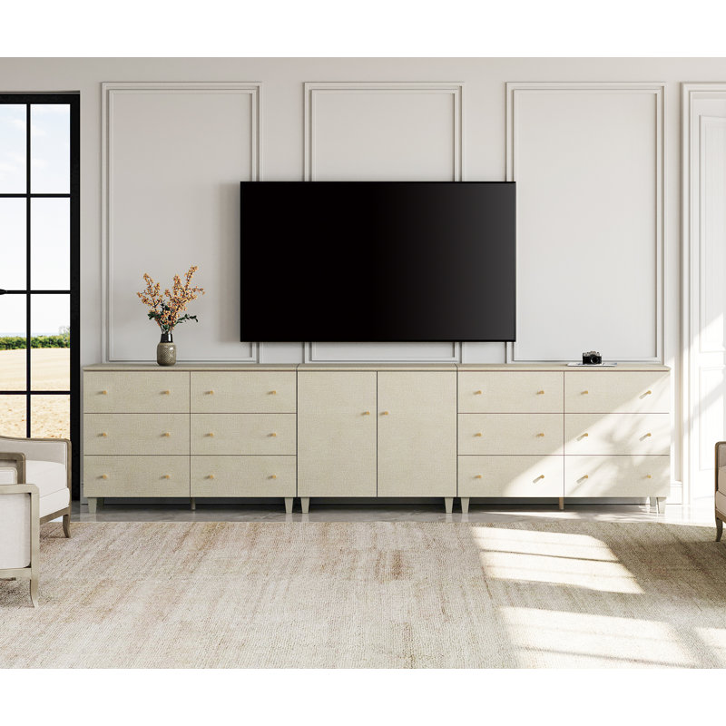 3-In-1 Wood TV Stand Cabinets With 2 Doors And 12 Drawers For 110+ Inches Tvs, Beige