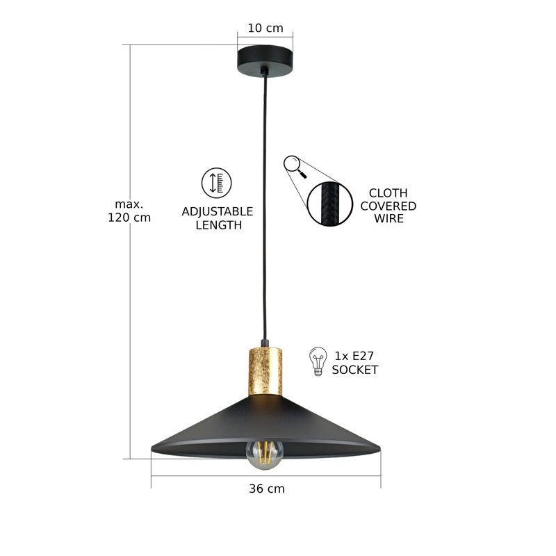 1 - Light Matte Black Dome Pendant, Black