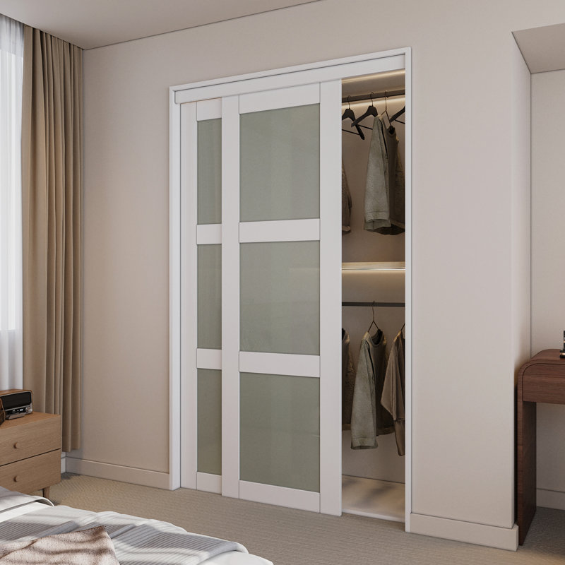 48 in. x 80 in. White Tempered Frosted Glass Sliding Closet Door