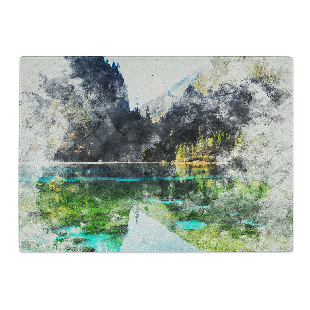 Lake and Mountain View Watercolour Chopping Board