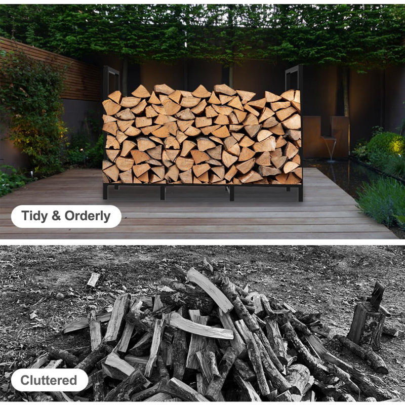 Support à bois de chauffage robuste de 4 pi avec 8 pieds de support - Support à bûches réglable pour une utilisation intérieure / extérieure
