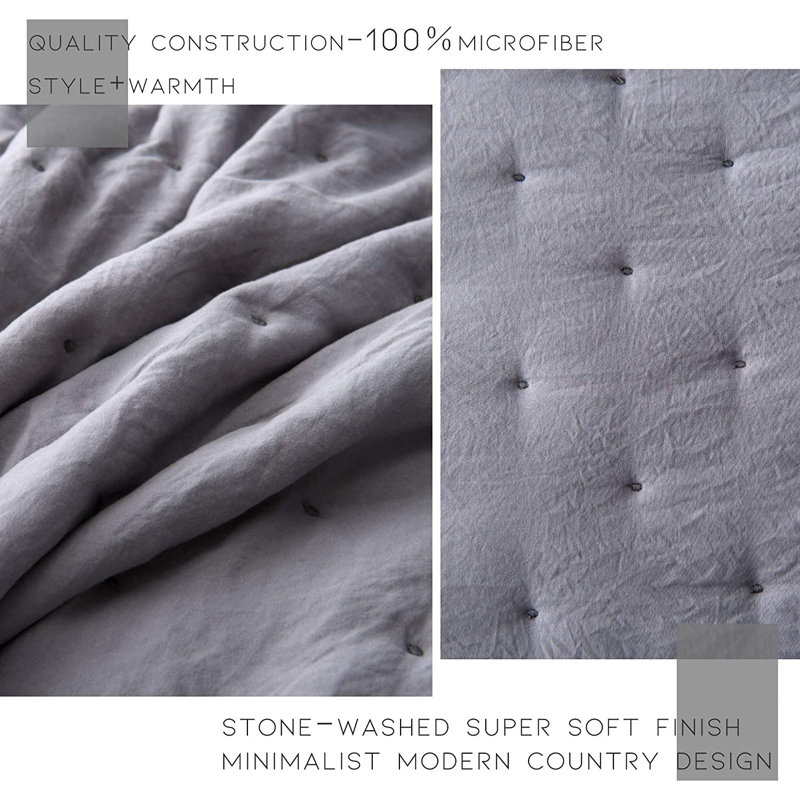 Gray Queen Microfiber Reversible Quilt Set with Shams