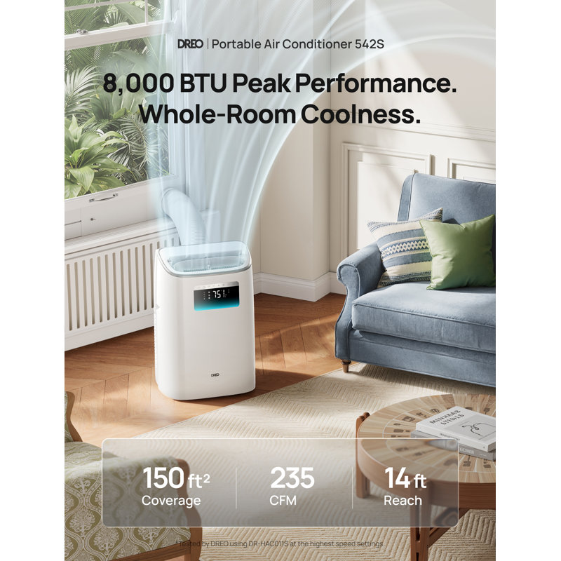 DRE0 8,000 Btu Smart Portable Ac Unit With Drainage-free Cooling, Remote, 45bd Quiet 200 Sq. Ft. W/fan In White