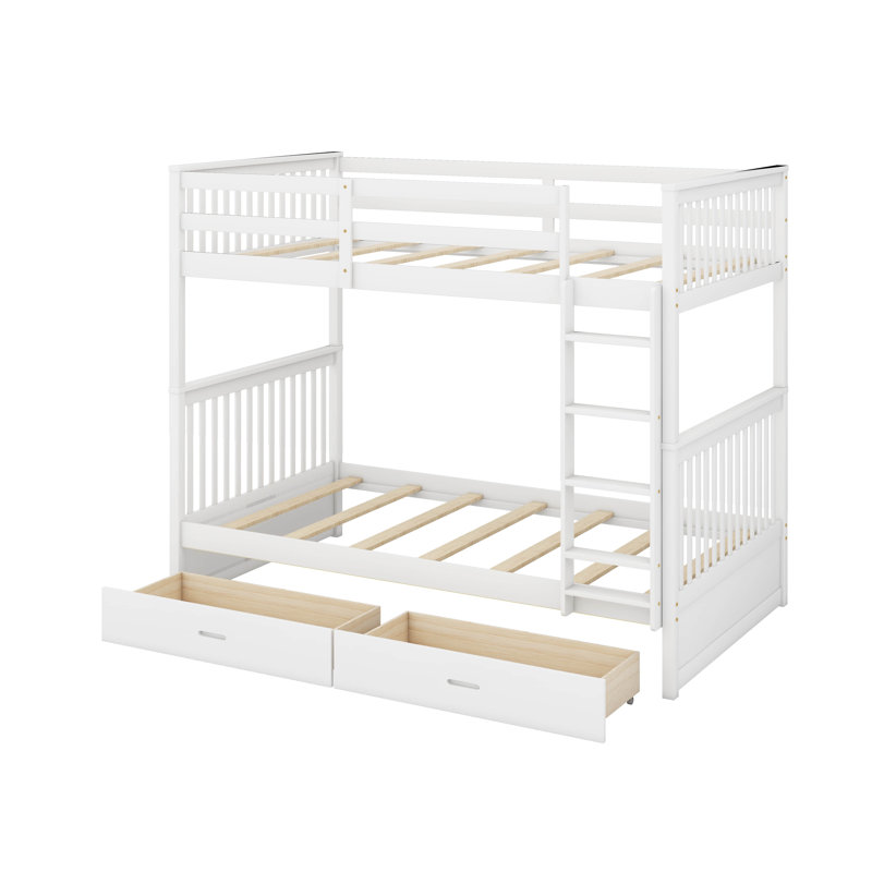 Twin Over Twin Bunk Bed With Ladders And Drawers, White