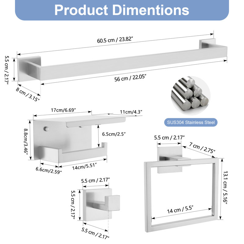 5 Piece Bath Hardware Set (set Of 5), Brushed Nickel
