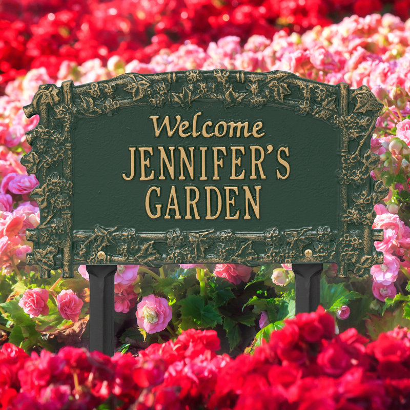 Ivy Trellis Welcome Personalized Garden Sign, Green/Gold, Yes