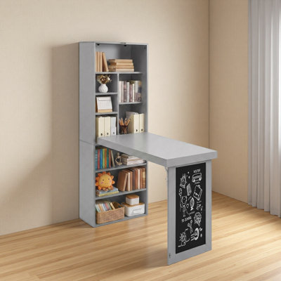 Bureau pliant avec rangement, table d'écriture convertible pliable avec tableau noir et tablettes, armoire pliante pour petits espaces / bureau personnel / salle d'artisanat