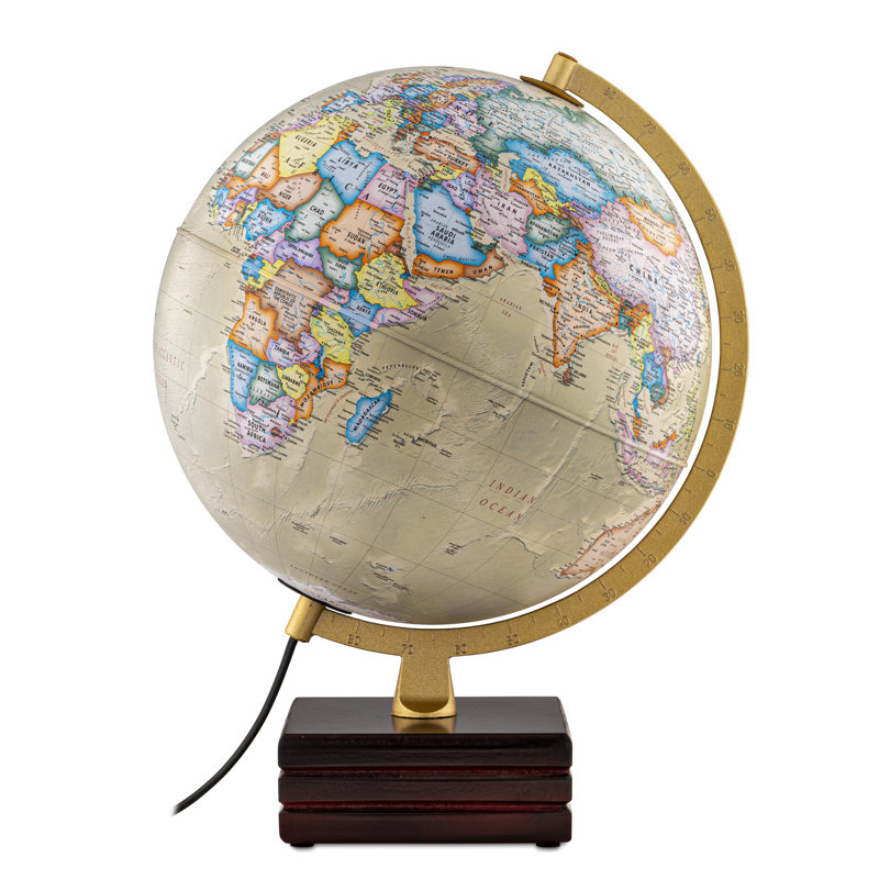 Globe terrestre de bureau antique 12 po avec base en bois et méridien métallique Horizon Horizon