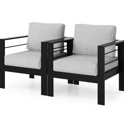 Canapé d'extérieur en aluminium 2 pièces - gris, coussin épais de 5 po, fabrication en métal, imperméable et résistant à la décoloration, 2 sièges gris confortables, structure, s'adapter aux changements de temps pour la terrasse, aire de repos confortable