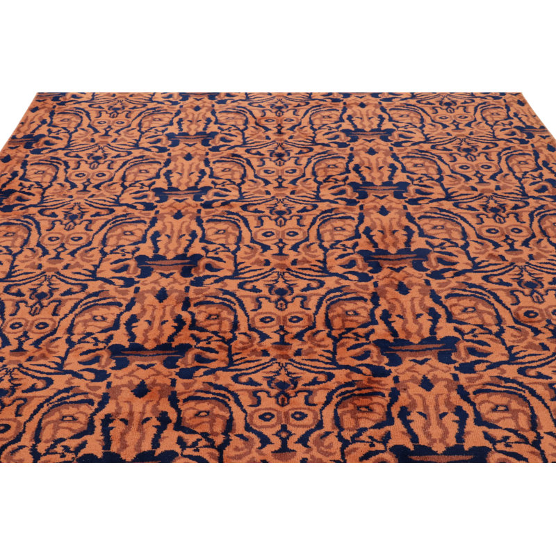 Vintage Zeki Müren Rug, Rust And Navy Blue All Over Patterns - Rug & Kilim