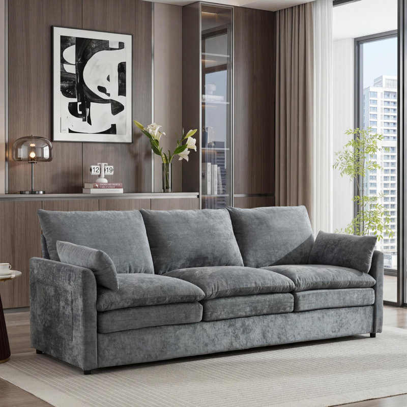 Drago 89'' W Modern Square Arm Upholstered Sofa, Gray