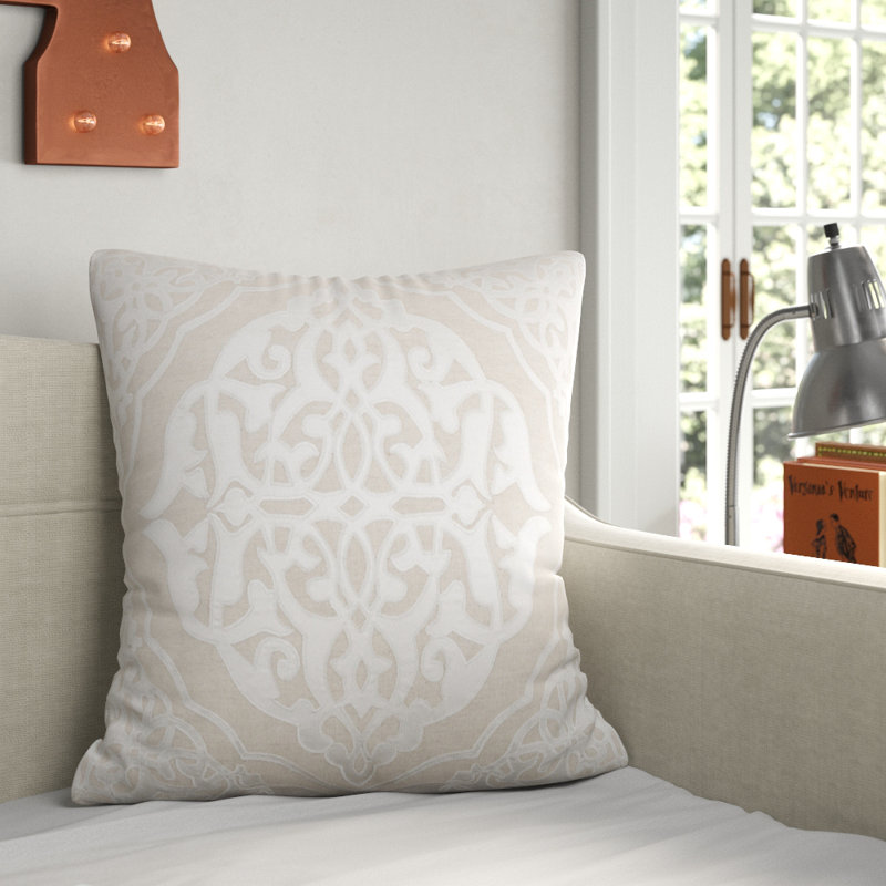 Adelia Square Damask Throw Pillow Cover, 18" x 18", Medium Gray/Light Gray, Down Blend